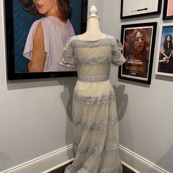 LoveShackFancy Tulle Tiered White Floral Maxi Dress 6 - Picture 5 of 7